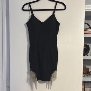 Black Sheath Mini Dress Spaghetti Strap V-Neck